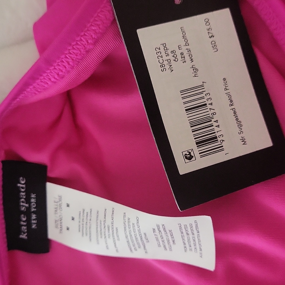 Kate Spade New York fuchsia pink ruffle bikini top and high-waisted bottom set - Picture 6 of 8
